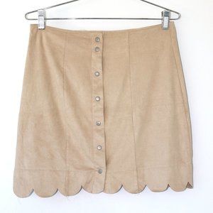 Tan Faux Suede Button Up Skirt